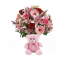 A DARK PINK AND PINK FLOWERS BOUQUET WITH A GIRLY TEDDY !!! 