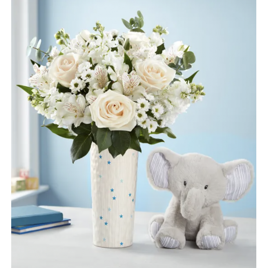 WHITE BOUQUET WITH TEDDY ! 
