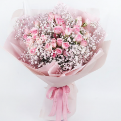 Bouquet With Pink spray Roses  in packaging